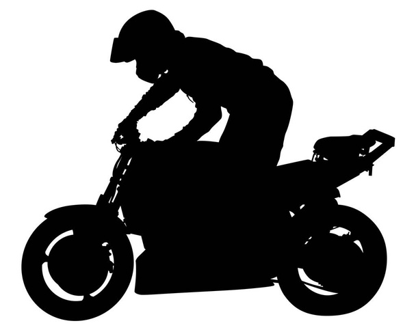 Man in protective clothing rides a sports bike. Isolated silhouette on a white background - Vector, Image