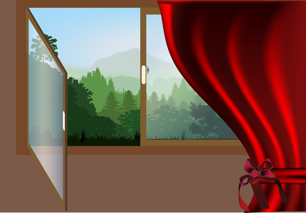 窓から山森林景観 - ベクター画像