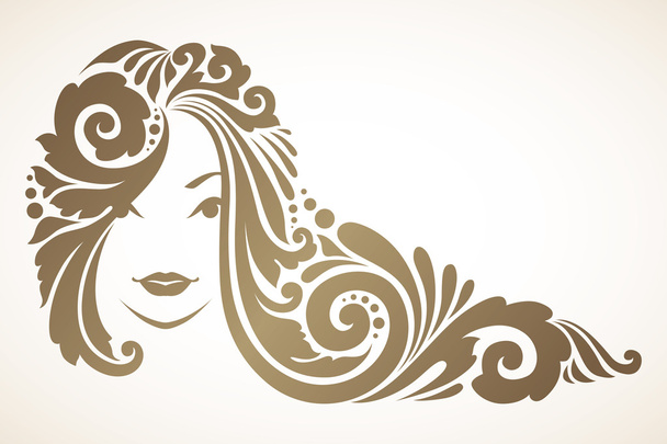 Girl with ornamental decorative hair - Διάνυσμα, εικόνα