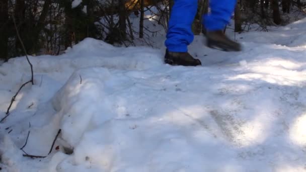 Viejas piernas de mujer caminando en la nieve
 - Metraje, vídeo