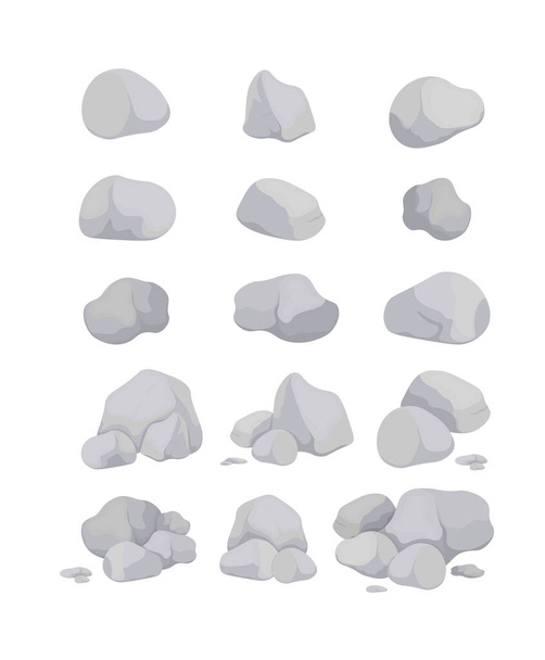 Conjunto de piedras grises de varias formas. Piedra natural rocas pila de piedra para el paisaje de montaña. Vector
 - Vector, imagen