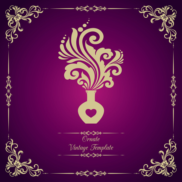 Vintage template with ornament and decorative vase - Vector, Imagen