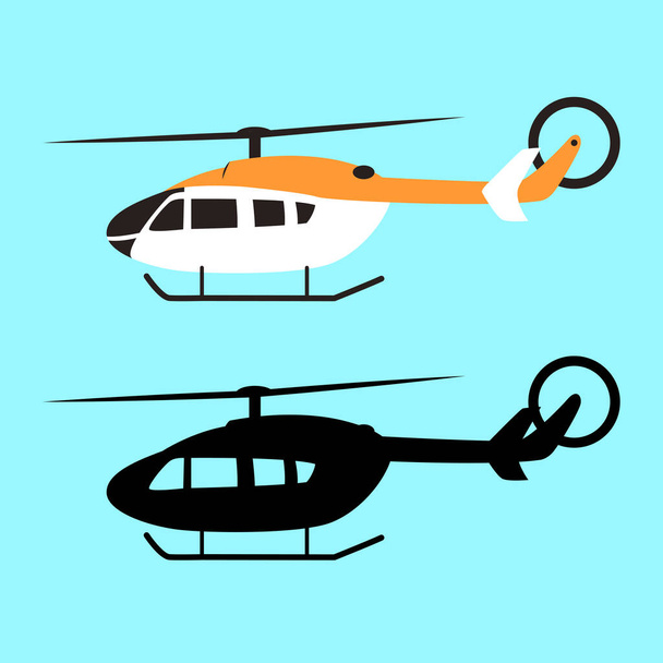 Helikopter-Set, Vektorillustration, flache schwarze Silhouette, Profilseite - Vektor, Bild
