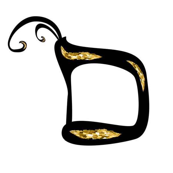 Alfabet kaligraficzny hebrajski z koronami. Dekoracyjna czcionka. Litery rysują złoto, złote. Ilustracja wektora na pojedynczym tle - Wektor, obraz