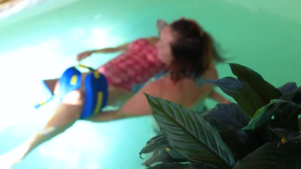 Femme âgée se reposant dans la piscine avec thérapeute
  - Séquence, vidéo