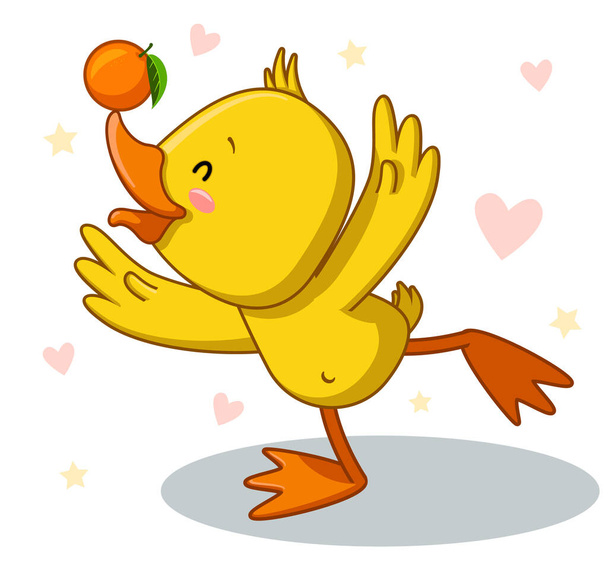 a duckling who loves fruits, a vegetarian - Vector, Image