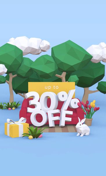 30 Thirty percent off - Easter Sale 3D illustration. - Photo, Image