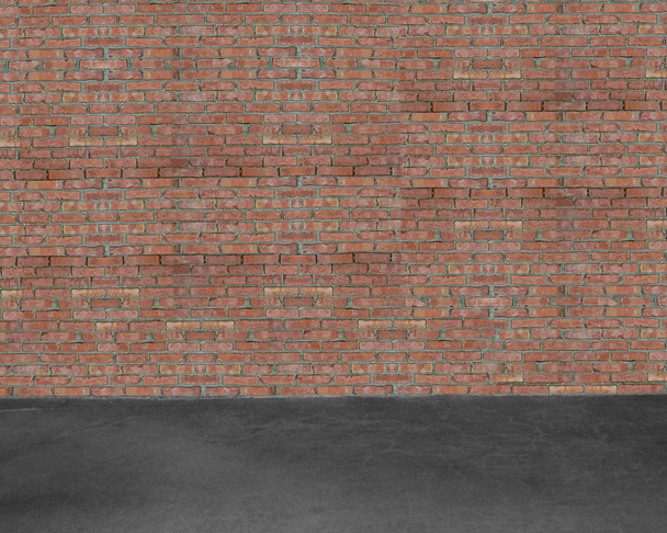 Room interior with red brick wall and concrete floor background - Photo, Image
