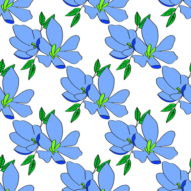 Fundo sem costura de flores de lírio. Lírios flores azuis em um fundo branco. Pode ser usado como papel de embrulho, impressão de tecido, pano de fundo da página web, cartão, papel de parede
. - Foto, Imagem