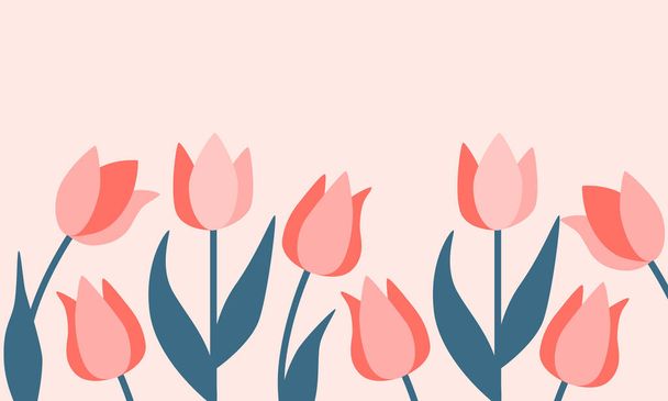 Тюльпаны на розовом фоне. Карточка Международный женский день. Плоский дизайн. Векторная иллюстрация
 - Вектор,изображение