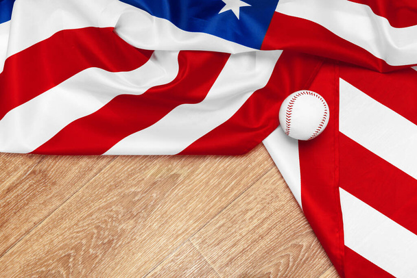 baseball with American flag. top view. creative photo. - Foto, afbeelding