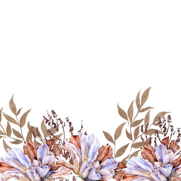 Cadre avec des fleurs d'eustomie. Isolé sur fond blanc
. - Photo, image
