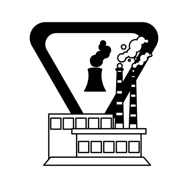 factory with smoke clouds on white background - Vector, Image