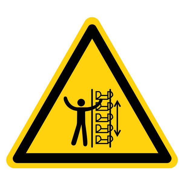 Secchi esposti ad avvertimento e segno di simbolo delle parti in movimento isolato su sfondo bianco, illustrazione vettoriale  - Vettoriali, immagini