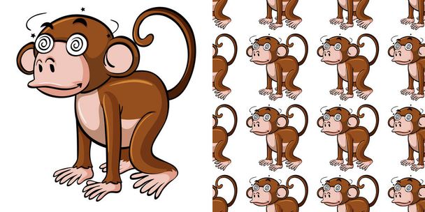 Zökkenőmentes háttér design szédült majom illusztráció - Vektor, kép