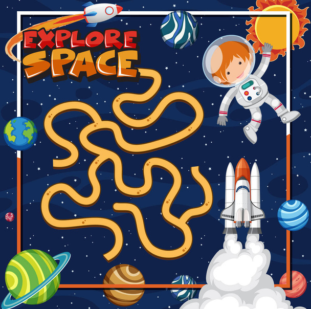 Szablon gry z astronautą i wiele planet w tle ilustracji - Wektor, obraz