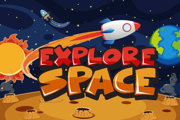 Poster design with spaceships flying in the space background illustration - Vector, Image