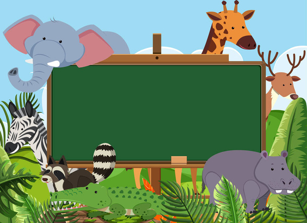Дизайн шаблона доски с дикими животными на иллюстрации парка
 - Вектор,изображение