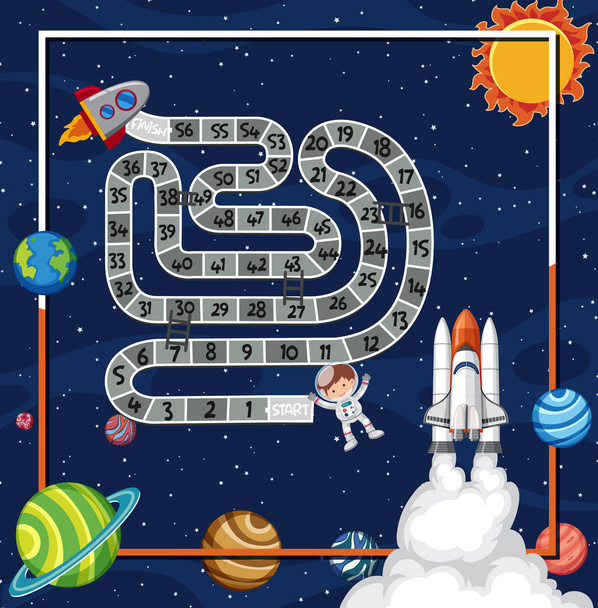 Game template with spaceship slying in space background illustration - Vektor, obrázek