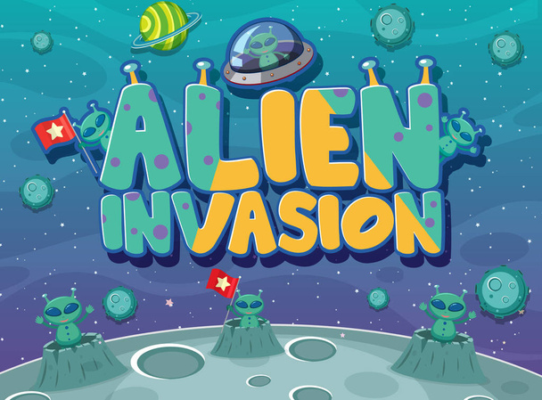 Poster design with alien invasion theme illustration - ベクター画像