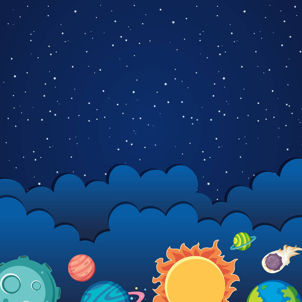 Фоновый дизайн шаблона с иллюстрацией темы солнечной системы
 - Вектор,изображение