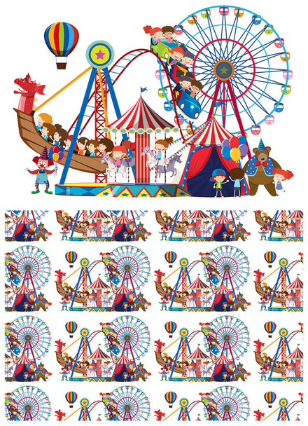 Бесшовный дизайн фона с детьми на цирковой иллюстрации
 - Вектор,изображение