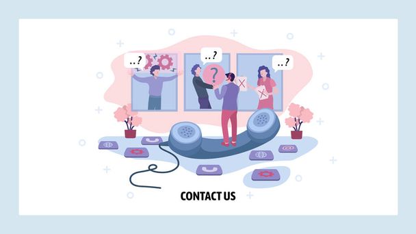 Technical customer support call center. Hotline operator chat with clients and solve problems. Company contact us concept. Vector web site design template. Landing page website illustration - Vector, Image