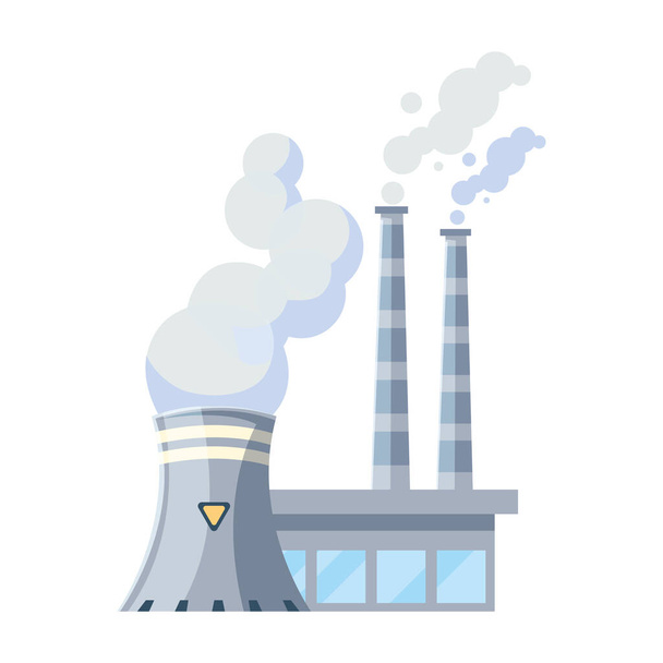 πυρηνικός αντιδραστήρας με σύννεφα καπνού σε λευκό φόντο - Διάνυσμα, εικόνα