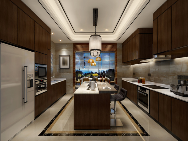 3D δωμάτιο κουζινών απόδοση - Φωτογραφία, εικόνα