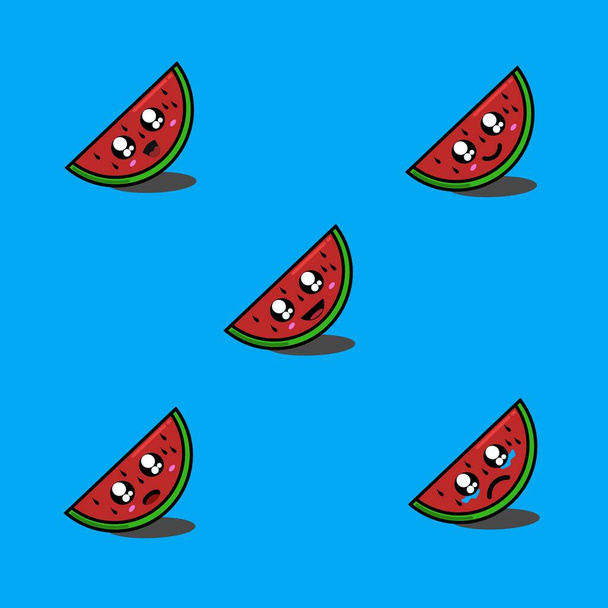 Set of watermelon character on blue background  - Vector, Image