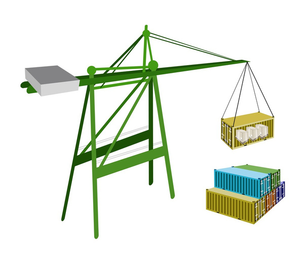 Cargo Container Being Hoisted By A Crane. - Vector, Image