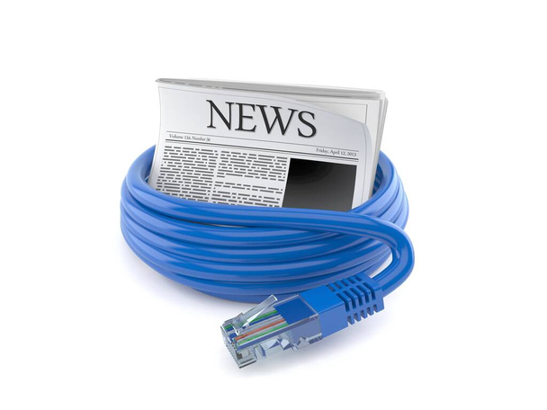 Noviny se síťovým kabelem izolované na bílém pozadí. 3D ilustrace - Fotografie, Obrázek