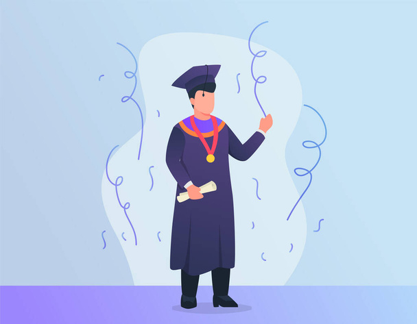 man celebrate graduation with hat and suit with modern flat style vector - Vector, Image