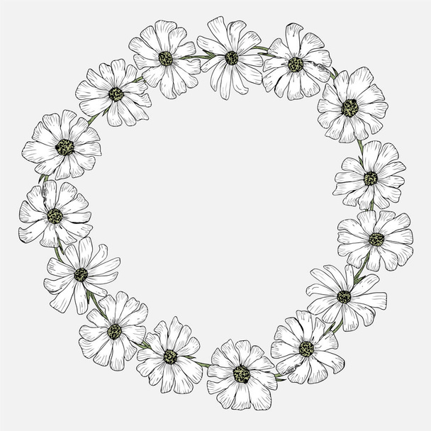 Vector illustration colorful wreath frame blooms - Vector, Image