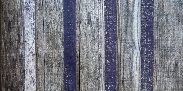 Old weathered wood plank painted in gray blue color grey wooden background Grunge texture - Photo, Image