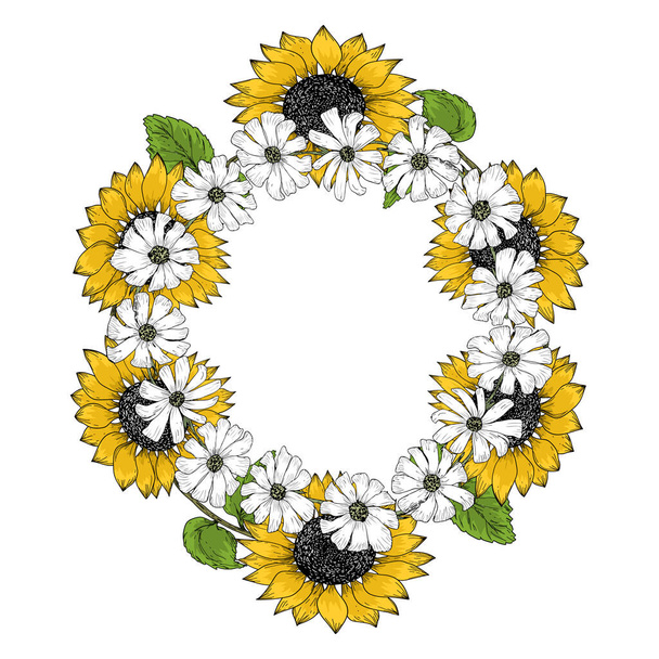 Ilustração vetorial flores coloridas da moldura da grinalda
 - Vetor, Imagem