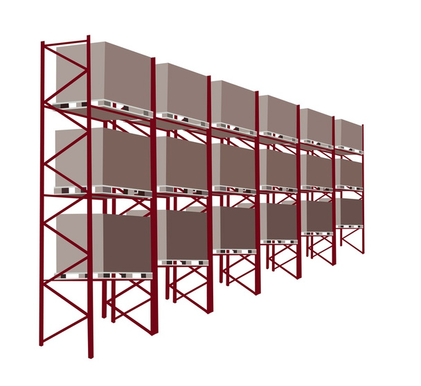 hyllor tillverkning lagring i en lagerlokal med varor - Vektor, obrázek