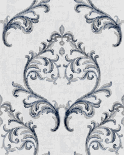 Rococo silver texture pattern with floral ornaments - Vektör, Görsel
