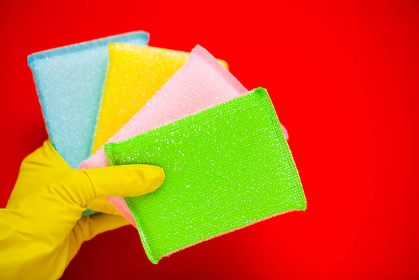 Product for professional cleaning on red background - Fotografie, Obrázek