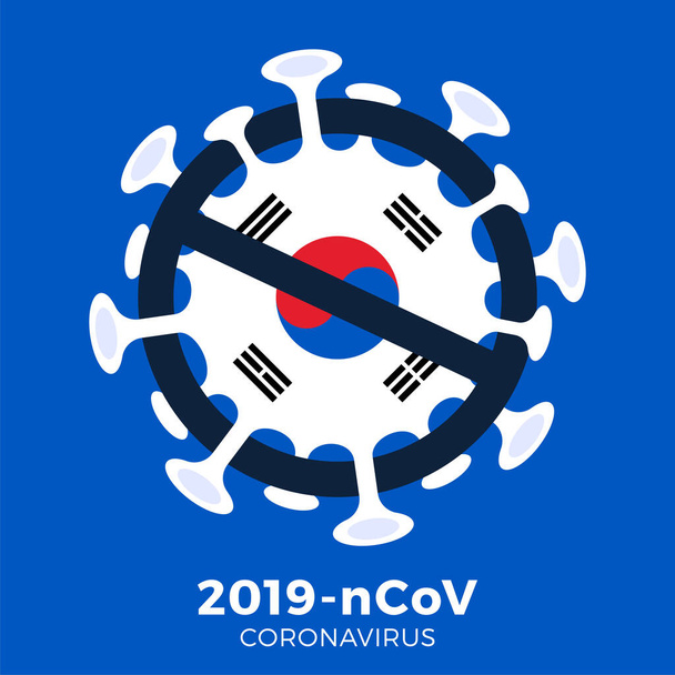 Etelä-Korean lippu Allekirjoita varoitus coronavirus. Pysäytä 2019-nCoV-epidemia. Coronavirus vaara ja kansanterveydellinen riski tauti ja influenssan puhkeaminen. Pandemian lääketieteellinen käsite vaarallisia soluja. Vektoriesimerkki
. - Vektori, kuva