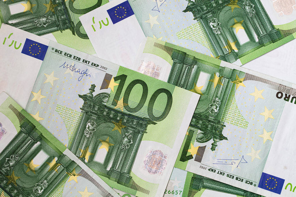 randomly laid 100 euro banknotes - Photo, Image