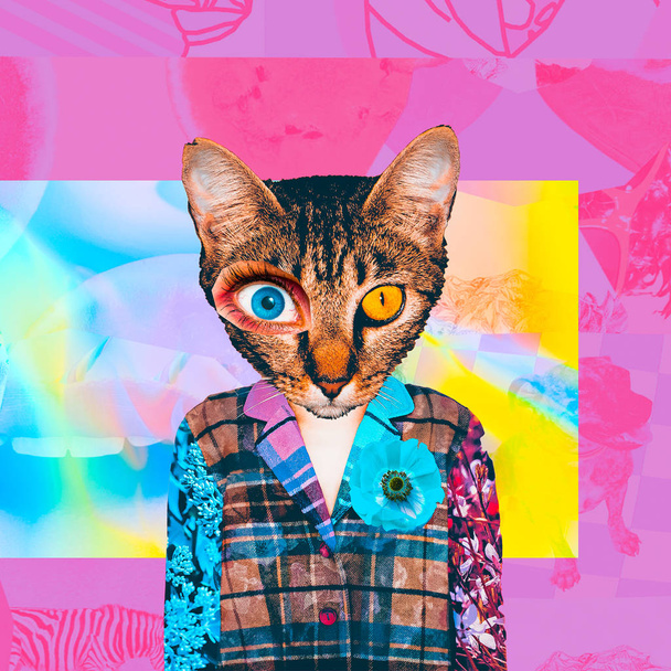 Κολάζ σύγχρονης τέχνης. Περικοπή περιοδικού Retro Cat - Φωτογραφία, εικόνα