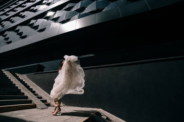 Young  Bride in gorgeous dress posing in city - Photo, image
