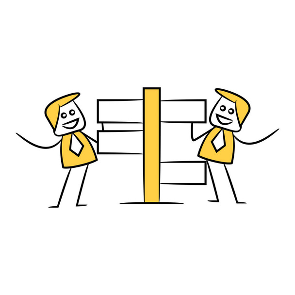 бизнесмен и пустые вывески или таблички желтой палкой тема
 - Вектор,изображение