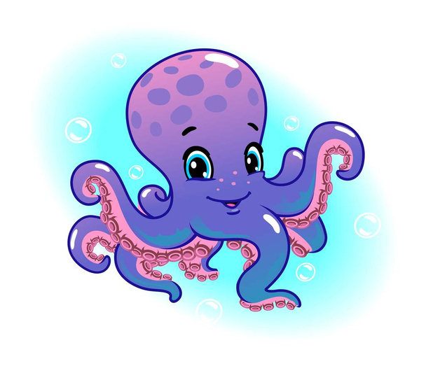 Octopus cartoon. Cheerful, cute, friendly. Vector illustration. - Vector, Image