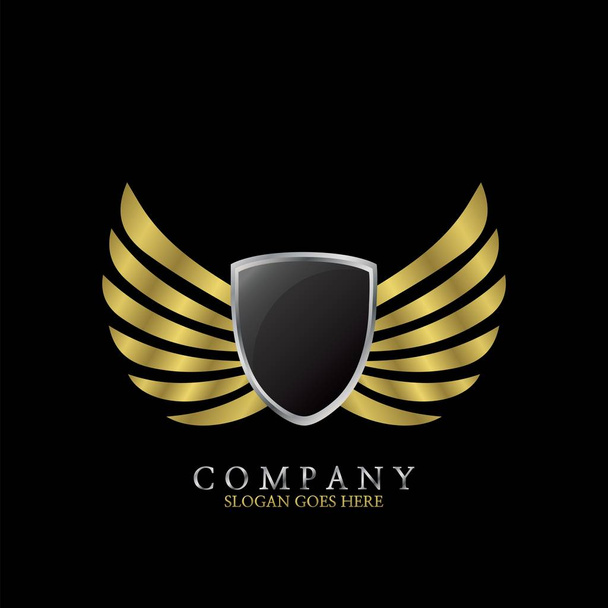Koncepcja logo Golden Wing Shield Luxury Frame. - Wektor, obraz