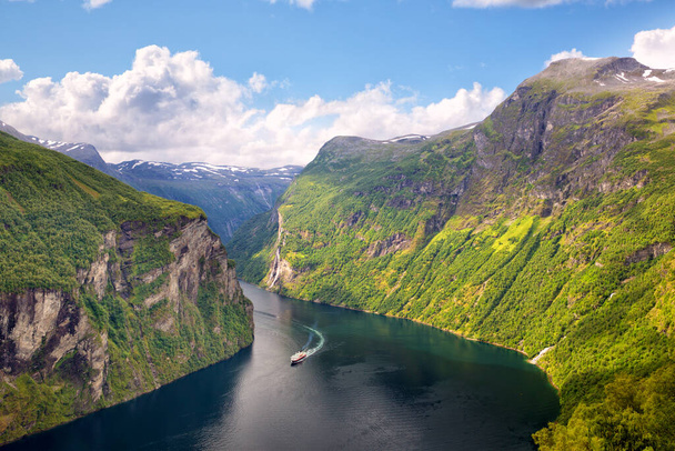 Geiranger Fjord and famous Seven Sisters waterfalls, Norway - Photo, image