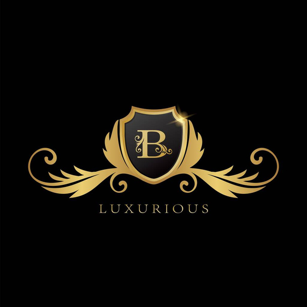 Golden B Logo Luxurious Shield. - Вектор, зображення