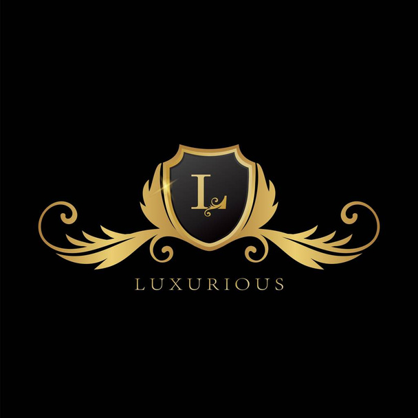 Logotipo de oro L Lujoso concepto de diseño de logotipo Escudo
. - Vector, Imagen