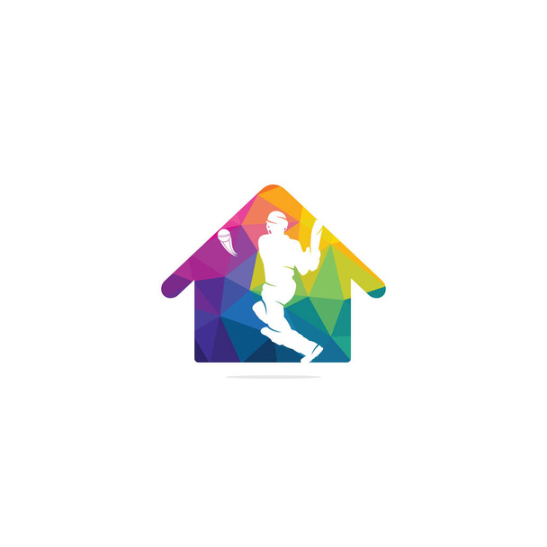 Batsman spelen cricket home shape concept logo. Logo Cricket concurrentie. - Vector, afbeelding